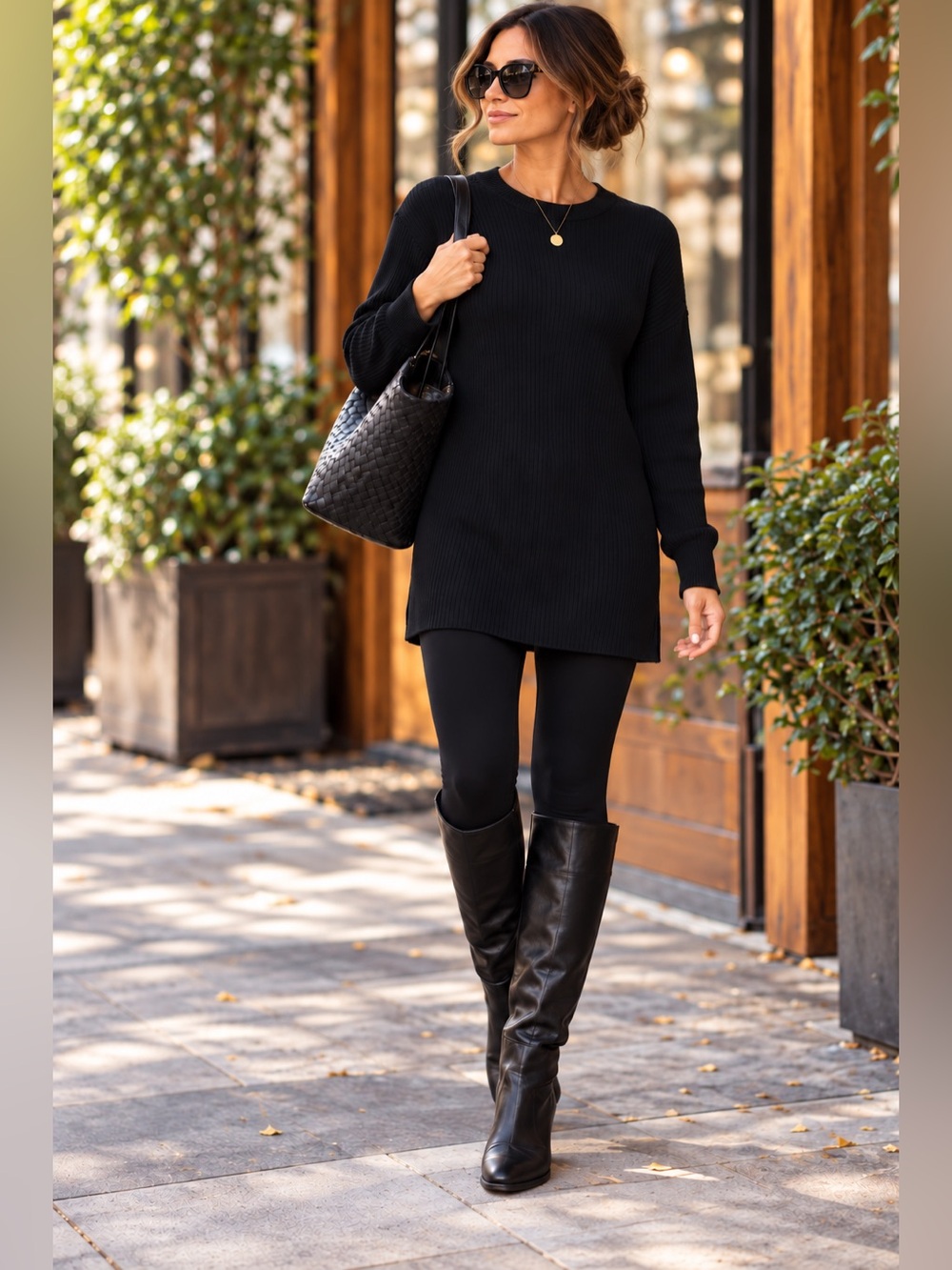 Beyond Yoga Black Ribbed Long Sleeve Mini Dress Tunic Size M Made in USA